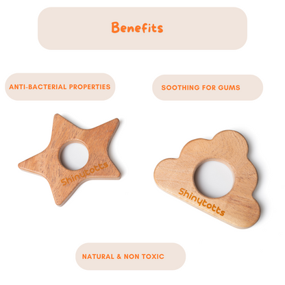 Neem Wood Star & Cloud Teether - ShinyTotts